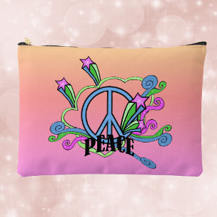 Cool 1960s Peace Sign Scrolls Stars on Tri Colours Accessory Pouch