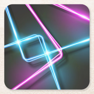 Cool 3-Dimentional Abstract Neon Lights Square Paper Coaster