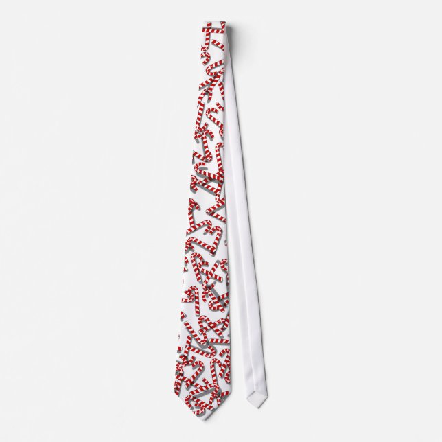 Cool 3D Candy Canes on Fun White Christmas Tie (Front)