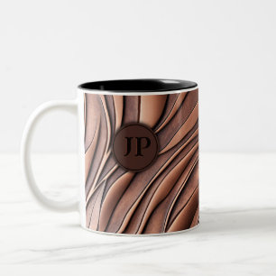 Cool 3D Copper Metalic Molten Wave Initials Two-Tone Coffee Mug