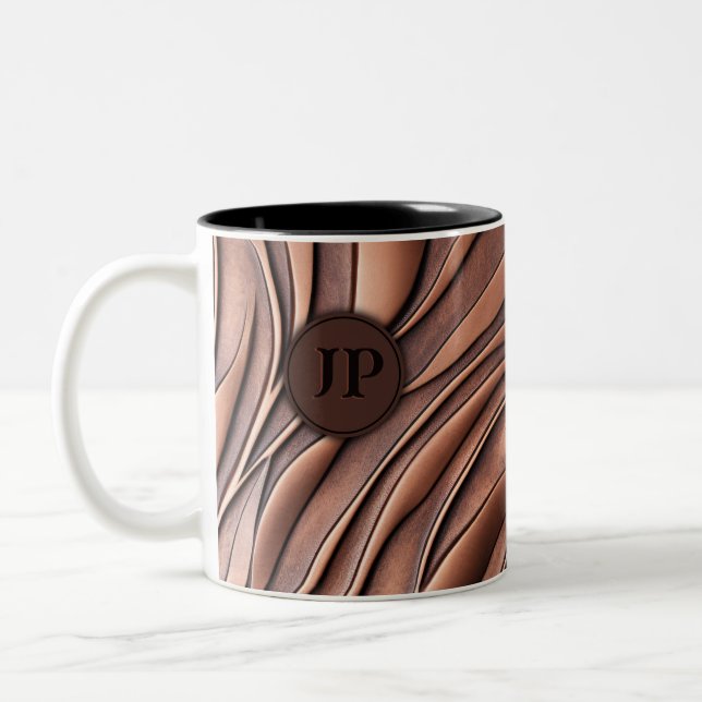 Cool 3D Copper Metalic Molten Wave Initials Two-Tone Coffee Mug (Left)