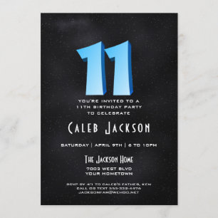 Cool 3D on Black 11th Birthday Party Invitation
