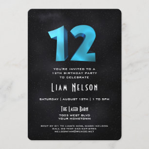 Cool 3D on Black 12th Birthday Party Invitation