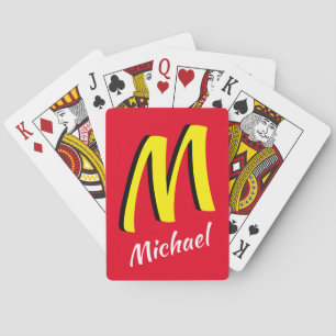 Cool 3D Shadow Red and Yellow Monogrammed Playing Cards