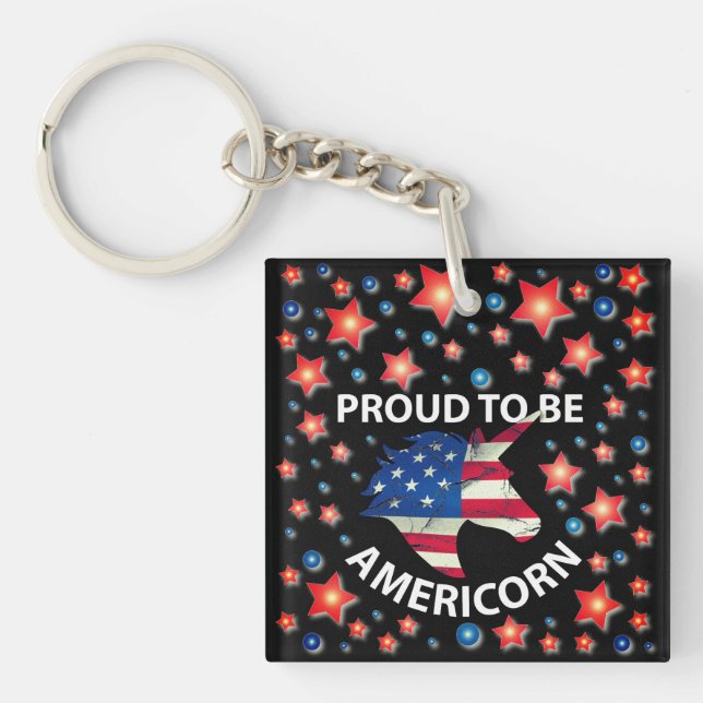 Cool 4th of July red, white and blue Americorn Key Ring (Front)