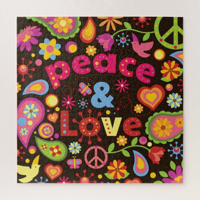 Cool 60s Style Peace & Love Jigsaw Puzzle (Vertical)