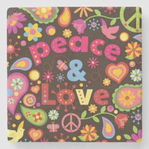Cool 60s Style Peace & Love Stone Coaster