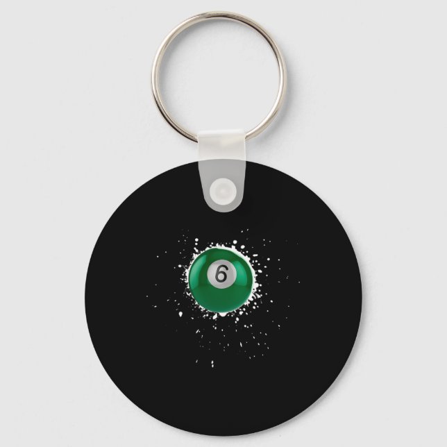 Cool 6-ball Six Pool Billiards Paint Splatter Bill Key Ring (Front)