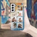 Cool 6-Photos w/Monogram on Urban Grunge BG Samsung Galaxy Case<br><div class="desc">Unique design featuring six square photo templates and two-initial monogram text fields on shabby,  torn urban grunge blue and rust textured background.</div>
