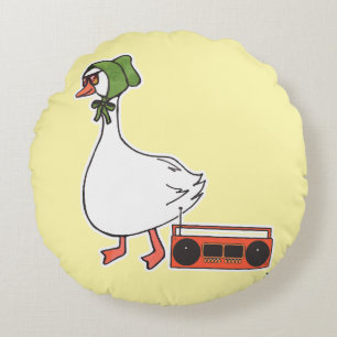 Cool 80s Bonnet Funny Kitchen Goose Cartoon Round Cushion