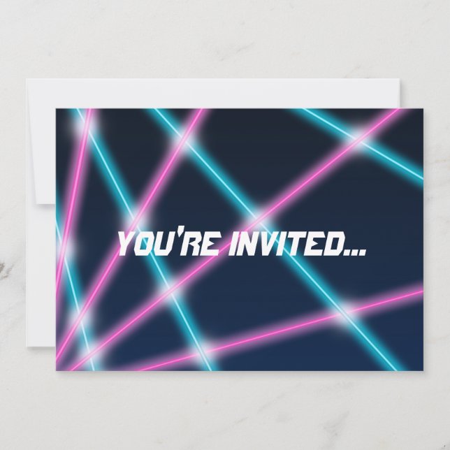 Cool 80s Laser Light Show Background Retro Neon Invitation (Front)