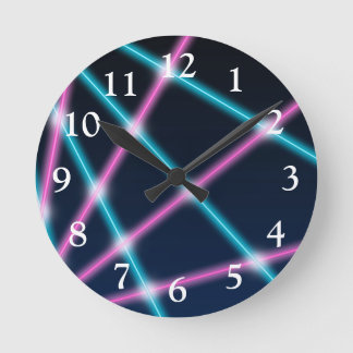 Cool 80s Laser Light Show Background Retro Neon Round Clock