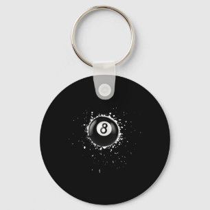 Cool 8-ball Eight Pool Billiards Paint Splatter Ei Key Ring
