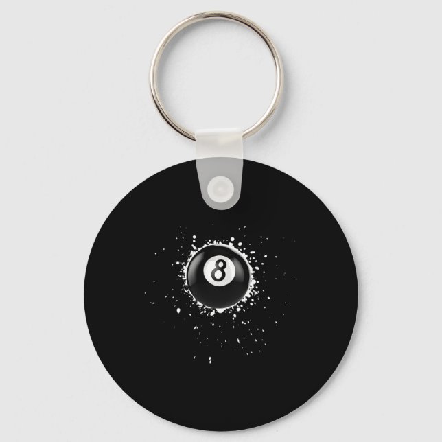 Cool 8-ball Eight Pool Billiards Paint Splatter Ei Key Ring (Front)