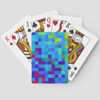   Cool 8-bit Pixel Pattern Geeky Blue Red Monogram Playing Cards