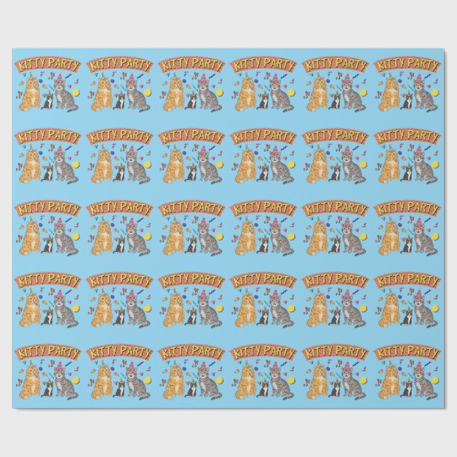 Cool 90s Cat Party 1990s Themed Kitty Wrapping Paper (Flat)