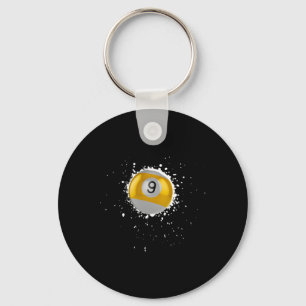 Cool 9-ball Nine Pool Billiards Paint Splatter Bil Key Ring