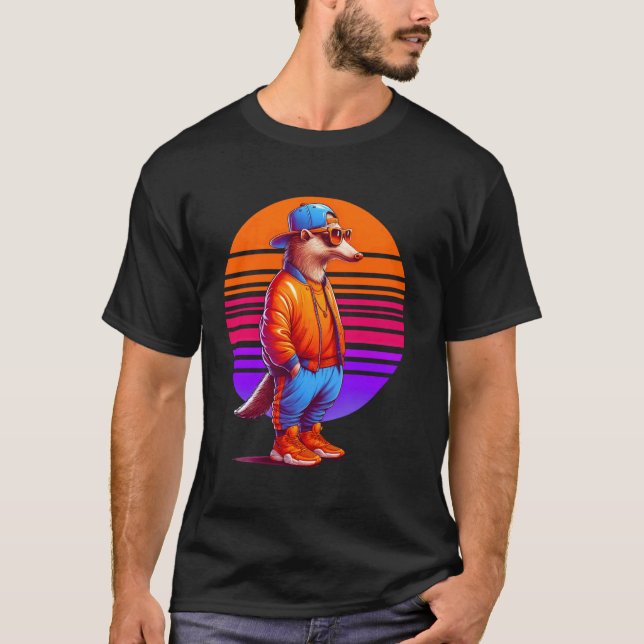 Cool Aardvark Modern Urban Style Sunset Retro Art T-Shirt (Front)