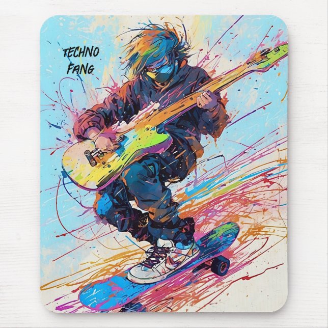 Cool Abstract anime skateboarder guitarist Mouse Mat (Front)