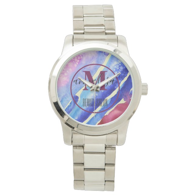 Cool Abstract Art Blue Purple Pink Magenta E-Watch Watch (Front)
