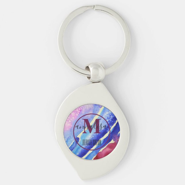 Cool Abstract Art Blue Purple Pink Magenta Key Ring (Front)
