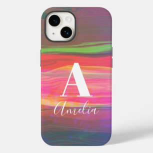 Cool Abstract Art Monogram Name Hot Pink Case-Mate iPhone 14 Case