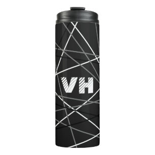 Cool Abstract Black White Striped Guitar Initials Thermal Tumbler