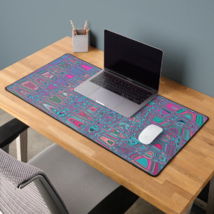 Cool Abstract Blue and Magenta Retro Zigzag Waves Desk Mat