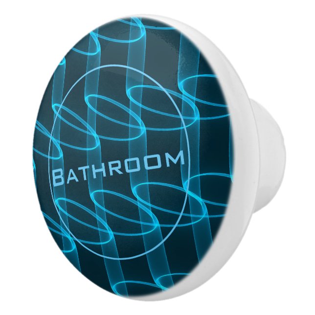 Cool Abstract Blue Neon Waves Bathroom Ceramic Knob (Right)
