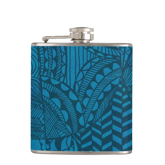 Cool Abstract Blue Pattern Hip Flask (Front)