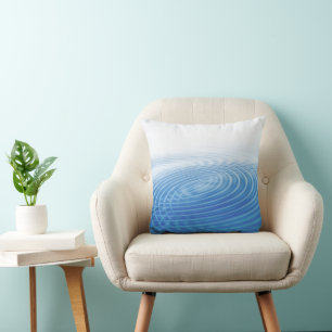 Cool Abstract Blue Waves Concentric Circles Cushion