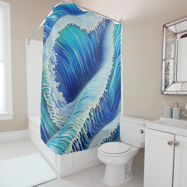 Cool Abstract Blue Waves Shower Curtain (In Situ)