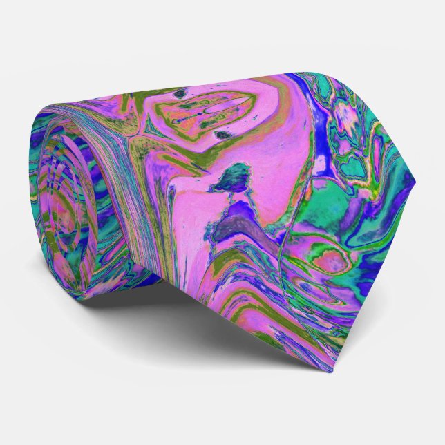 Cool Abstract Chartreuse and Hot Pink Groovy Retro Tie (Rolled)