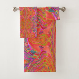 Cool Abstract Chartreuse and Red Groovy Retro Bath Towel Set