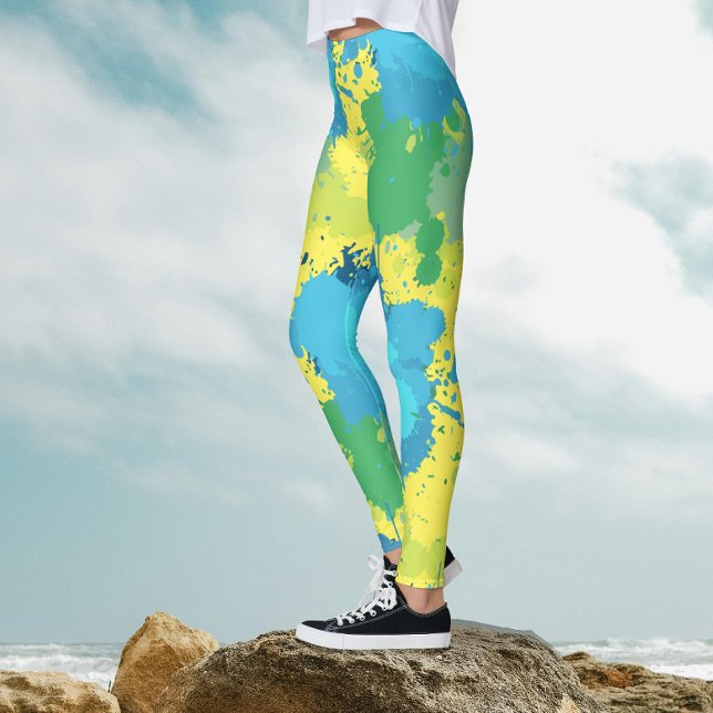 Cool Abstract Colour Splash Turquoise And Yellow Leggings (Creator Uploaded)