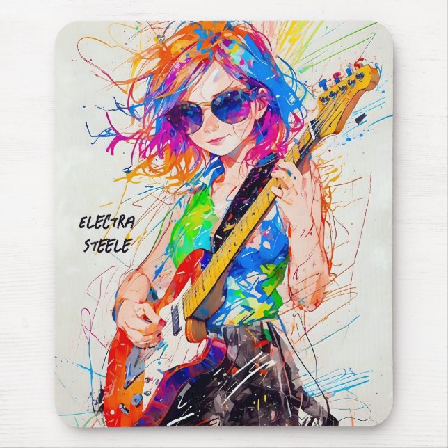 Cool Abstract Female Pop Art Anime Guitarist Mouse Mat (Front)