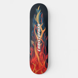 Cool Abstract Fire Flame Orange Blue Skateboard
