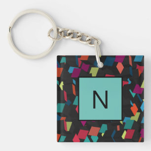 Cool Abstract Geometric Cube Pattern Monogram Key Ring