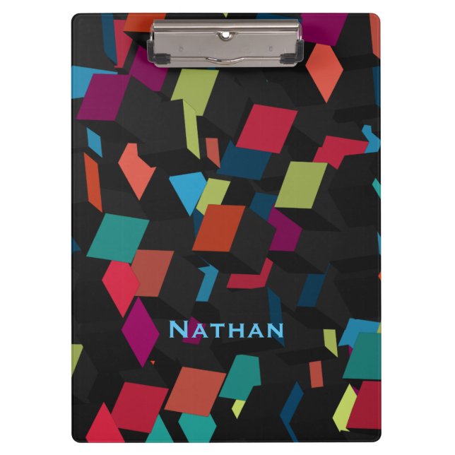 Cool Abstract Geometric Cube Pattern Personalised Clipboard (Front)