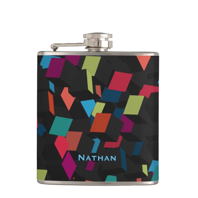 Cool Abstract Geometric Cube Pattern Personalised Hip Flask (Front)