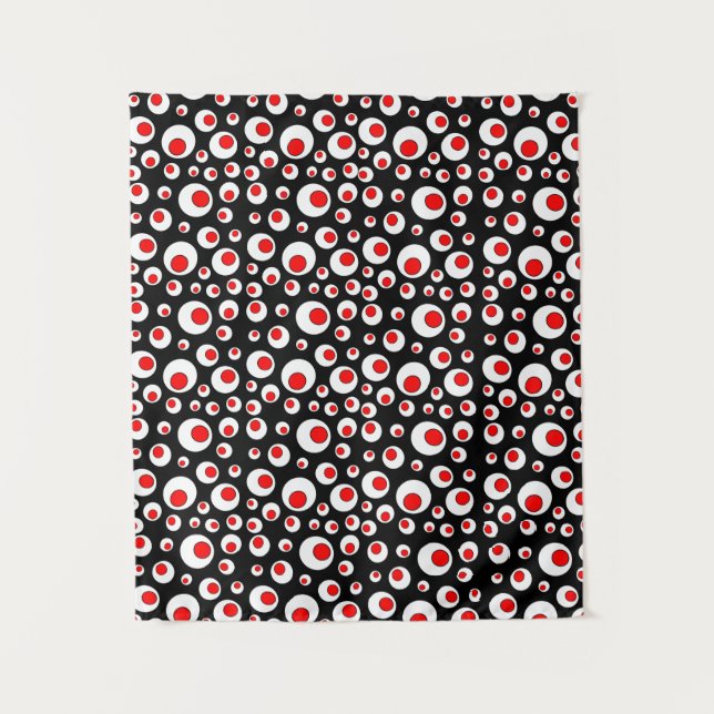 Cool Abstract Geometric Pattern Red White Circles Tapestry (Front)