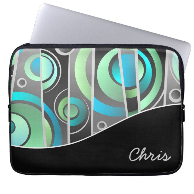 Cool Abstract Geometric Pattern with Monogram Laptop Sleeve (Front)