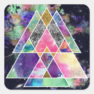 Cool abstract geometric triangles watercolor square sticker