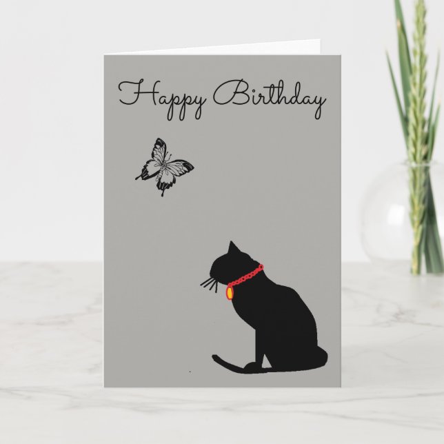 Cool Abstract Gray Cat Birthday Card (Front)