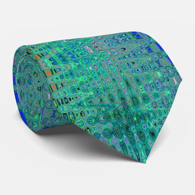 Cool Abstract Green and Black Atomic Retro Zigzags Tie (Rolled)