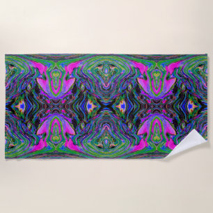 Cool Abstract Green, Black and Blue Groovy Retro Beach Towel