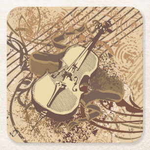 Cool Abstract Grunge Violin Drawing Square Paper Coaster