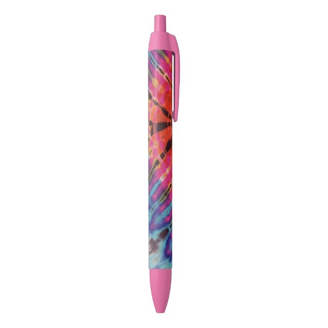 Cool Abstract Hot Pink Blue Black Batik Tie Dye Black Ink Pen (Bottom (Vertical))