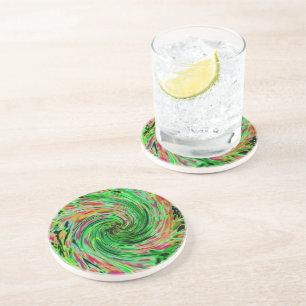 Cool Abstract Lime Green and Black Floral Swirl Coaster