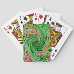 Cool Abstract Lime Green and Black Floral Swirl Playing Cards